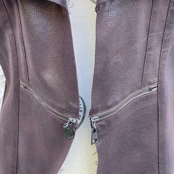 Brown blazer jacket long sleeves lightweight faux suede leather look size 10 - Picture 4 of 6